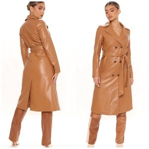 Faux leather trench coat